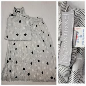 Vintage Evan Picone Set Women's Top 12/ Maxi Skirt 12 Pleated Polka Dot Striped